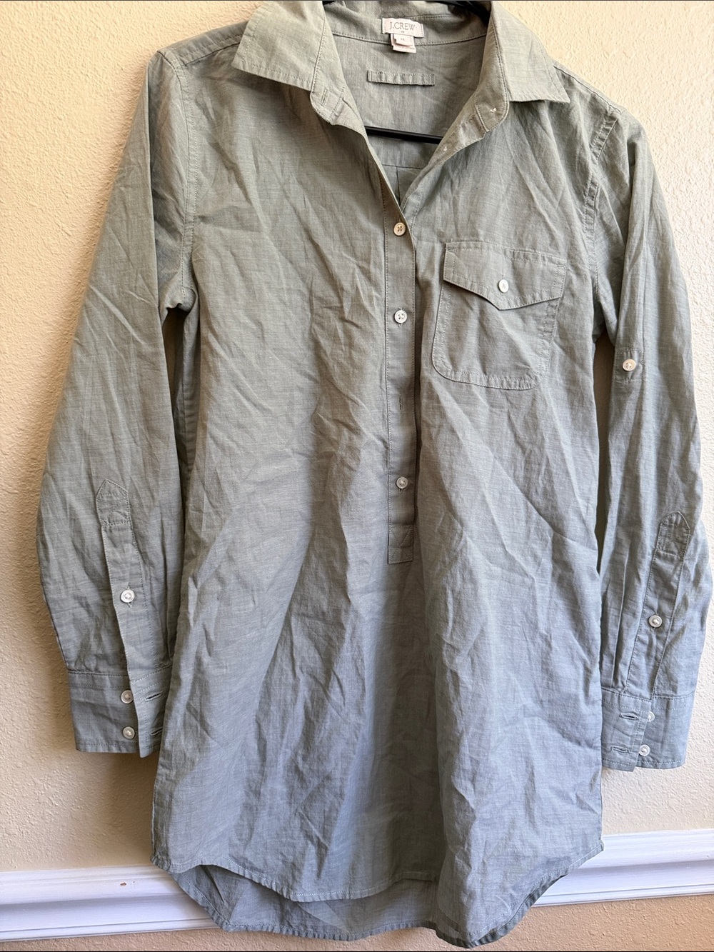 J. Crew Sage Green Long Button-Up Shirt Dress